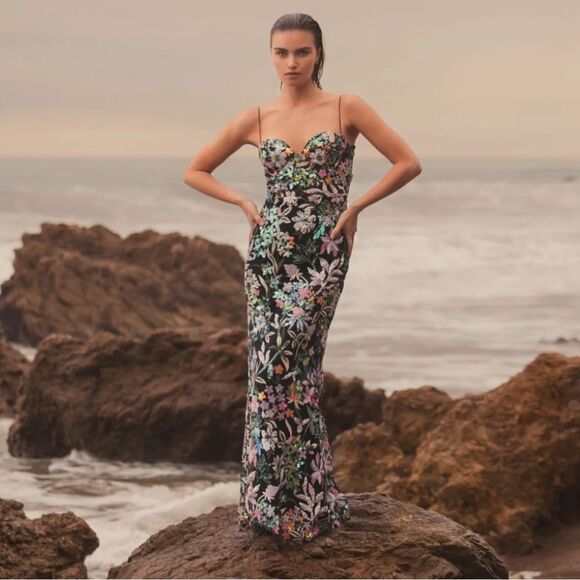 Mac Duggal 49827 Spaghetti Strap Bustier Embroidered Applique Gown - Picture 2 of 16